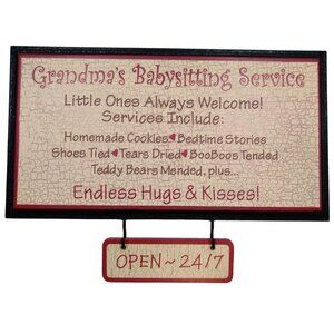 Grandmas Babysitting Two-Sided Hanging Sign "Open 24/7" & "Closed For R&R" Decor